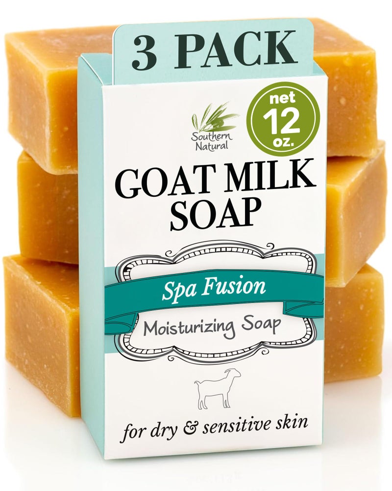 Southern Natural Goat Milk Soap Bar - 3 Pack Essential Oil Blend - For Dry Sensitive Skin. Natural Handmade Face & Body Soap For Men & Women. (Net 12 oz) - Image 1